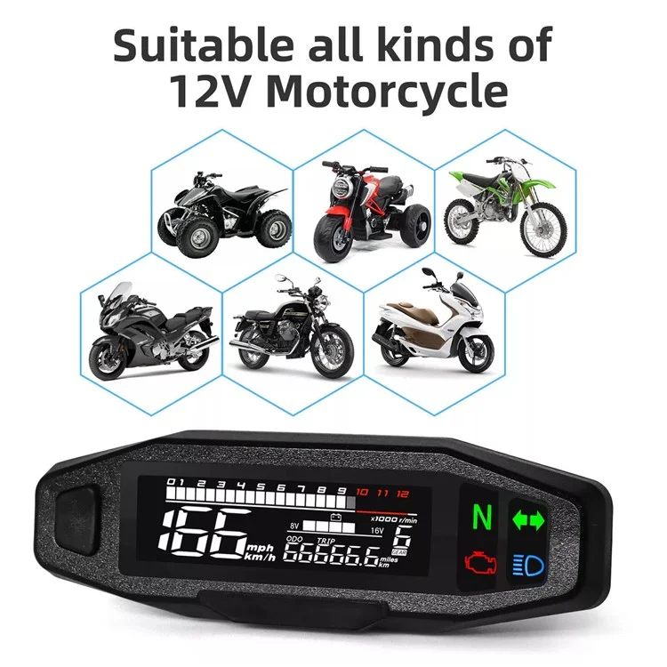 12V Motorcycle Modification Mini LCD Digital Speedometer Tachometer Fuel Gauge