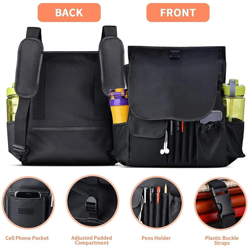 Car Front Seat Organizer 600D Oxford Fabric Seat Back Storage Bag with Shoulder Strap