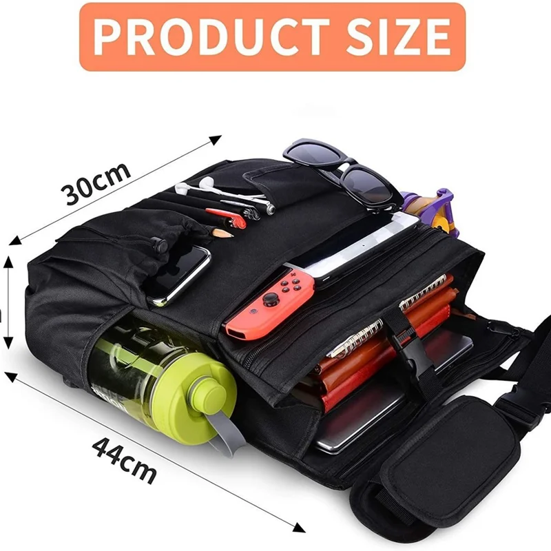 Car Front Seat Organizer 600D Oxford Fabric Seat Back Storage Bag with Shoulder Strap