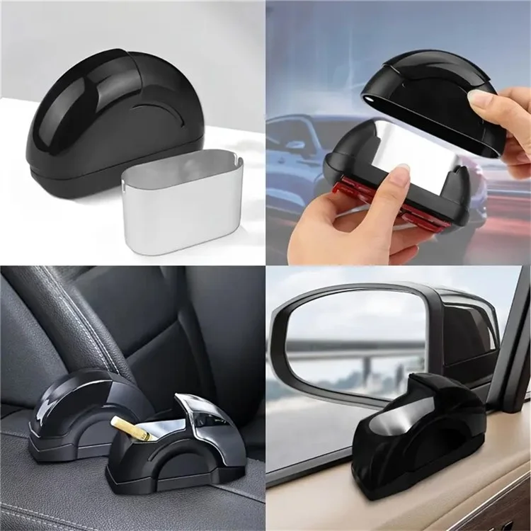 Car Door Ashtray Portable Cigarette Holder with Lid Removable Liner Ashtray - Black  /  Silver