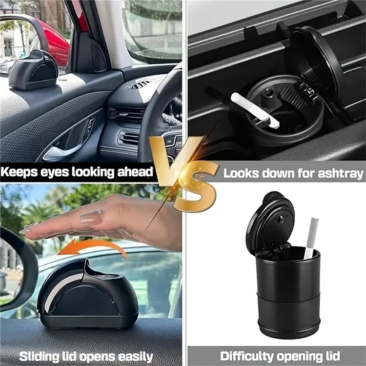 Car Door Ashtray Portable Cigarette Holder with Lid Removable Liner Ashtray - Black  /  Silver