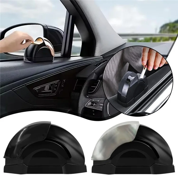 Car Door Ashtray Portable Cigarette Holder with Lid Removable Liner Ashtray - Black  /  Silver