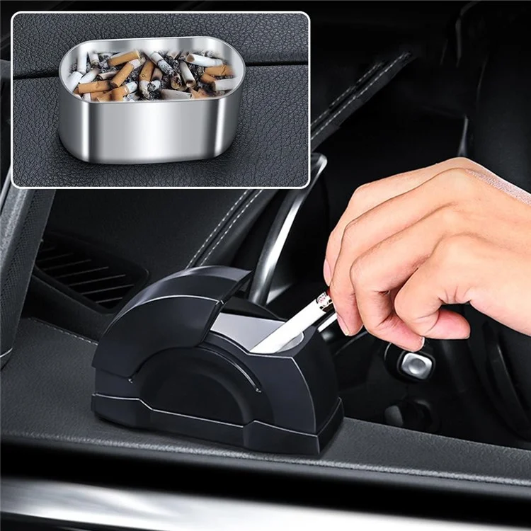 Car Door Ashtray Portable Cigarette Holder with Lid Removable Liner Ashtray - Black  /  Silver