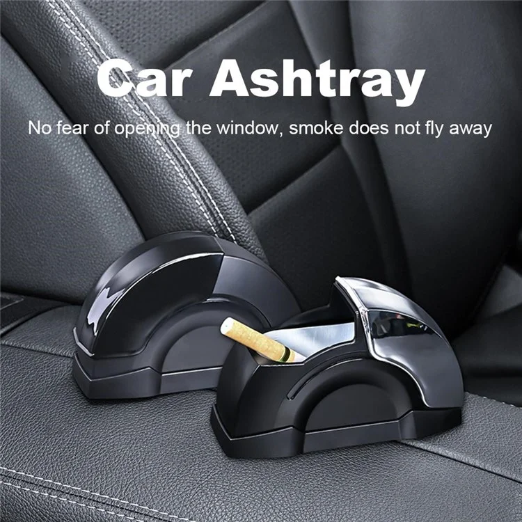 Car Door Ashtray Portable Cigarette Holder with Lid Removable Liner Ashtray - Black  /  Silver