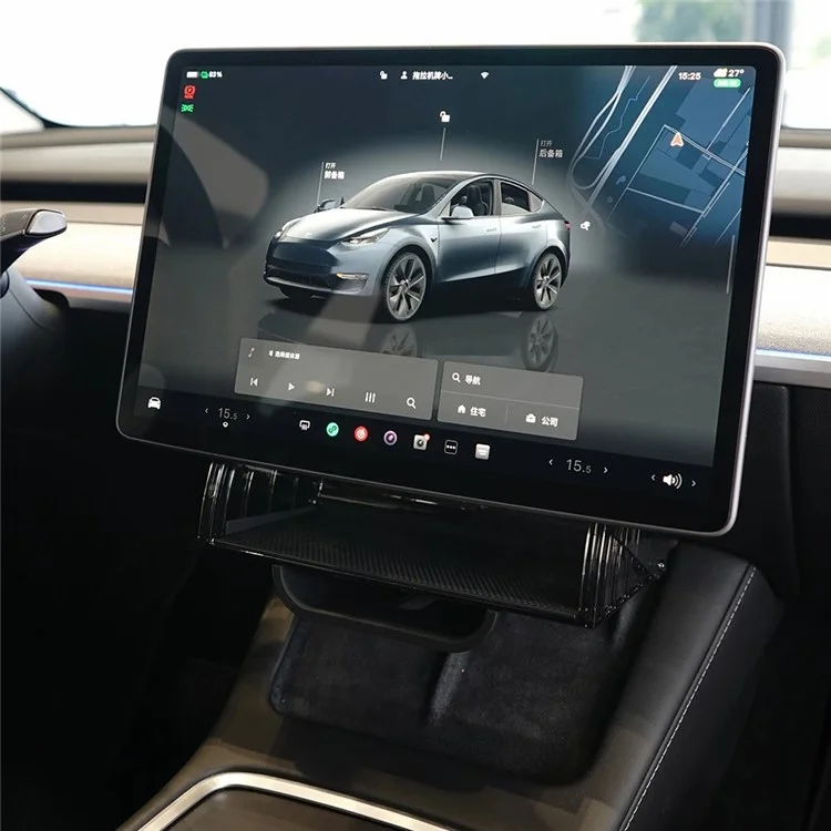 For Tesla Model Y / 3 Under Screen Magnetic Storage Box Center Console Organizer Tray for Phone Keys - Black+White / Size S