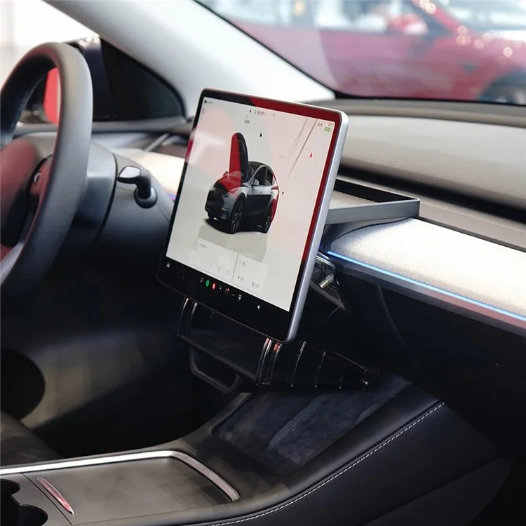 For Tesla Model Y / 3 Under Screen Magnetic Storage Box Center Console Organizer Tray for Phone Keys - Black+White / Size S