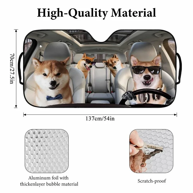 Protection UV 137 x 70cm Pare-soleil Avant de Voiture Universel - Chien Shiba