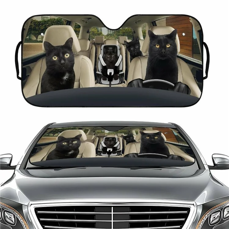 137 x 70cm UV Protection Car Windshield Sun Shade Universal Front Window Sunshield - Black Cat