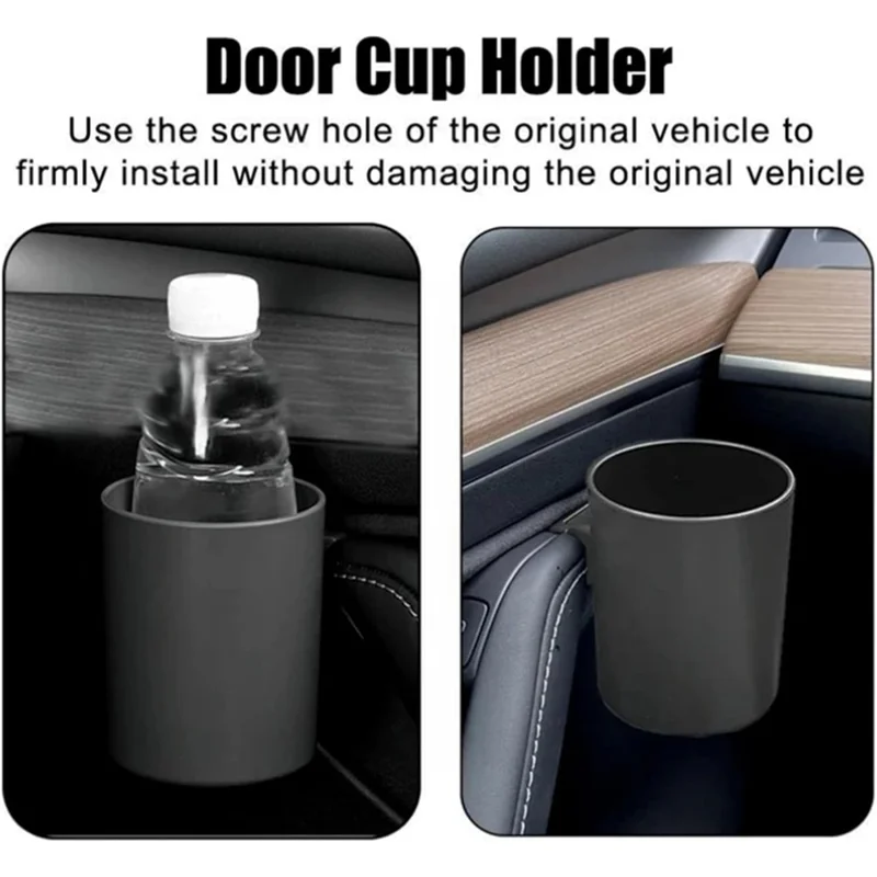 2Pcs / Set For Tesla Model Y / 3 Car Door Cup Holder Auto Interior Door Mount Drink Bracket