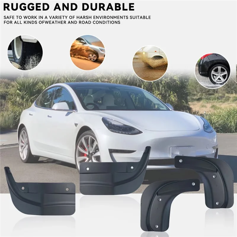 4Pcs / Set For Tesla Model 3 2024 Mud Fenders TPE Front and Rear Replacement Splash Guards