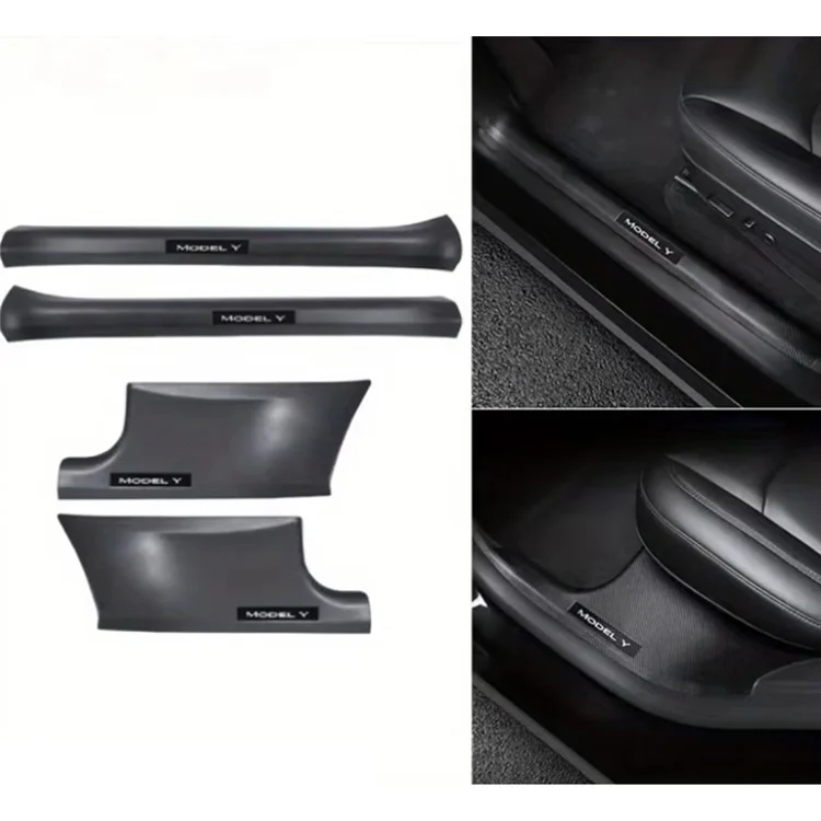 4 Stück Einstiegsleisten mit Carbonoptik für Tesla Model Y - Türschwellenschutz mit Anti-Kick Schutzstreifen