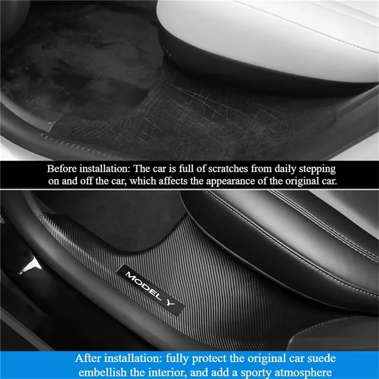 4 Stück Einstiegsleisten mit Carbonoptik für Tesla Model Y - Türschwellenschutz mit Anti-Kick Schutzstreifen