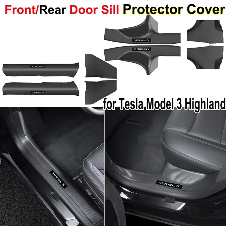 8 Pezzi per Tesla Model 3 Highland Protezione Soglie Porte Anteriori e Posteriori Striscia Anticalpestio Paraurti