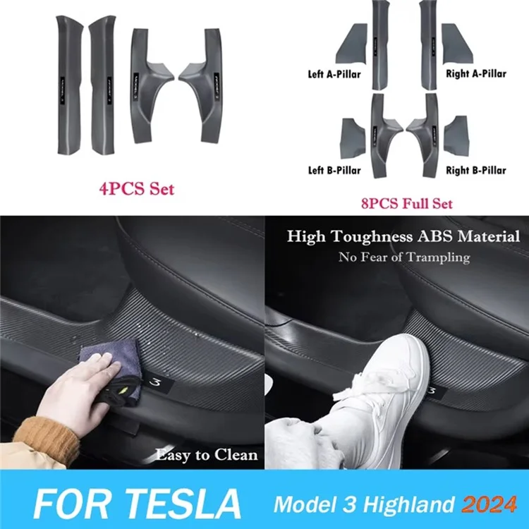 8 Pezzi per Tesla Model 3 Highland Protezione Soglie Porte Anteriori e Posteriori Striscia Anticalpestio Paraurti