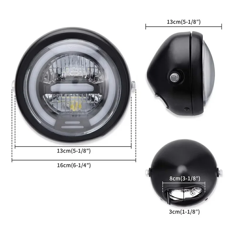 Faro LED da 16 cm per Moto Retrò, Luce Diurna per Cruiser Chopper Cafe Racer - Luce Bianca
