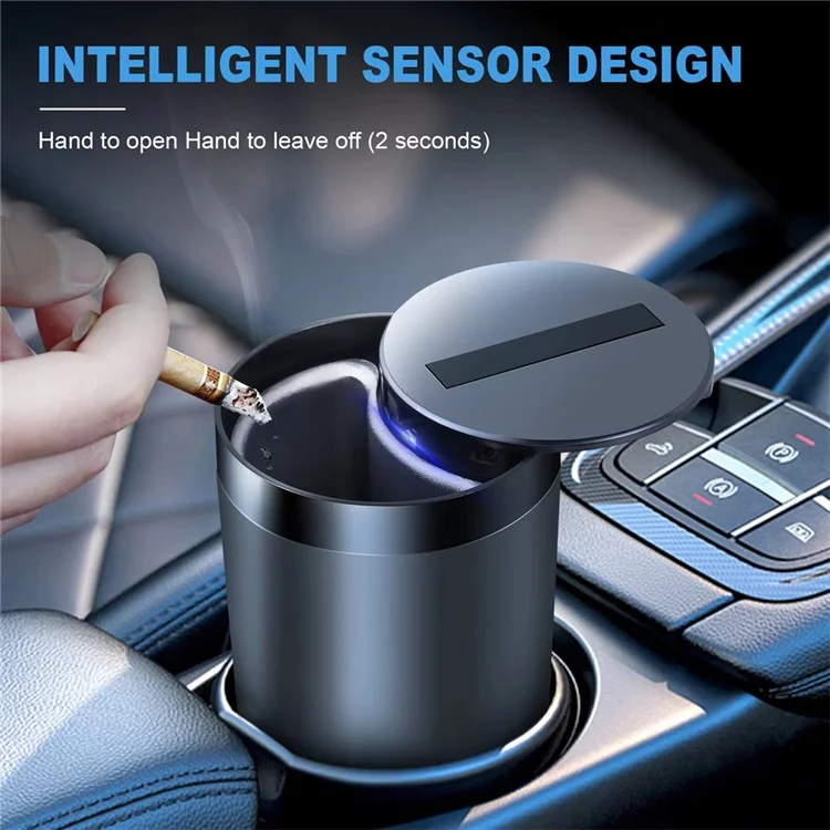 Intelligenter Infrarot-Sensor Auto Öffnen/Schließen Aschbecher aus Aluminiumlegierung mit integrierter LED-Beleuchtung - Silber