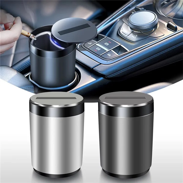 Intelligenter Infrarot-Sensor Auto Öffnen/Schließen Aschbecher aus Aluminiumlegierung mit integrierter LED-Beleuchtung - Silber