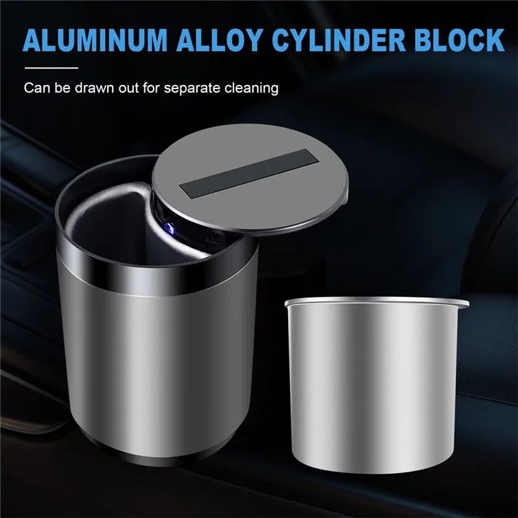 Intelligenter Infrarot-Sensor Auto Öffnen/Schließen Aschbecher aus Aluminiumlegierung mit integrierter LED-Beleuchtung - Silber