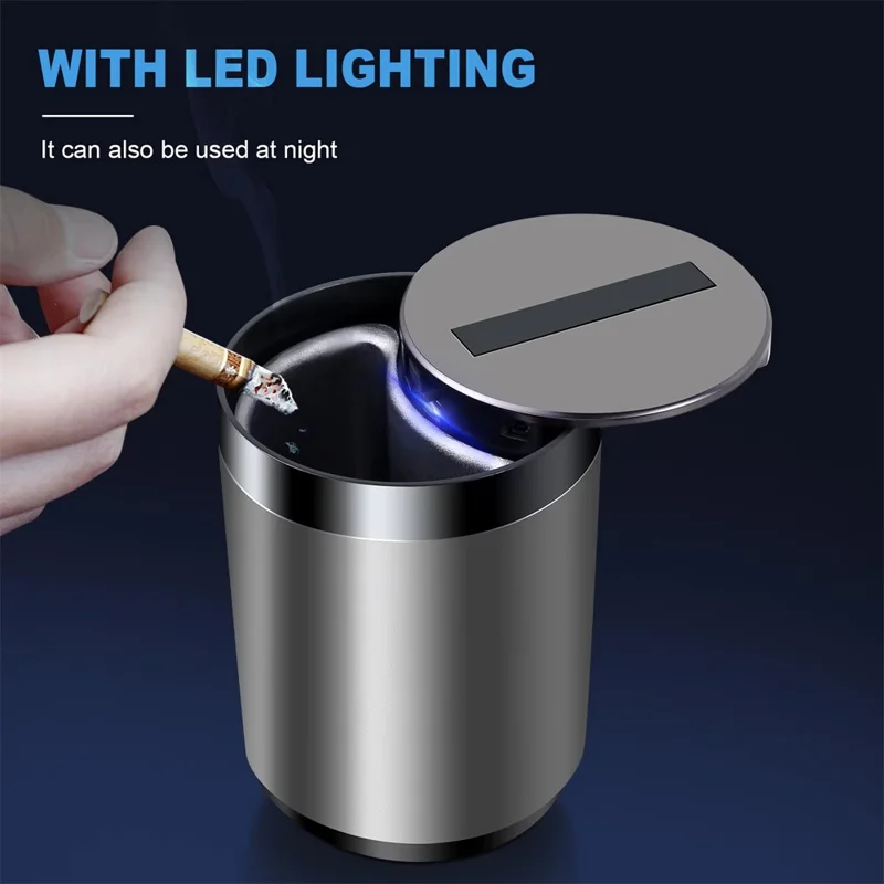 Infrared Sensor Smart Auto Open / Close Aluminum Alloy Car Ashtray with Built In LED Light - Grey