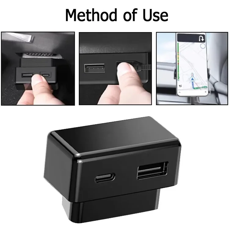 For Tesla Model 3  /  Y OBD Car Charger Dual Port Hidden PD Fast Charging Expansion Dock