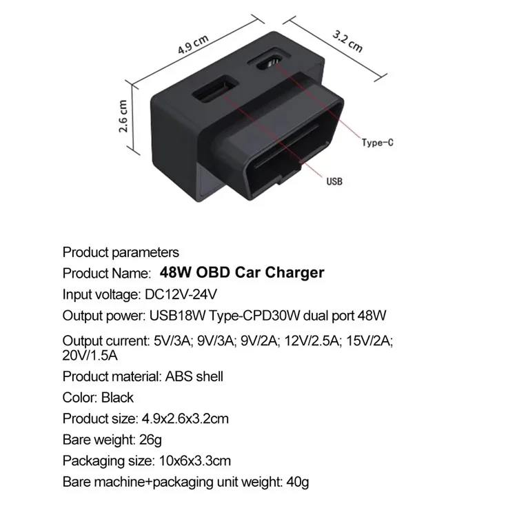 For Tesla Model 3  /  Y OBD Car Charger Dual Port Hidden PD Fast Charging Expansion Dock