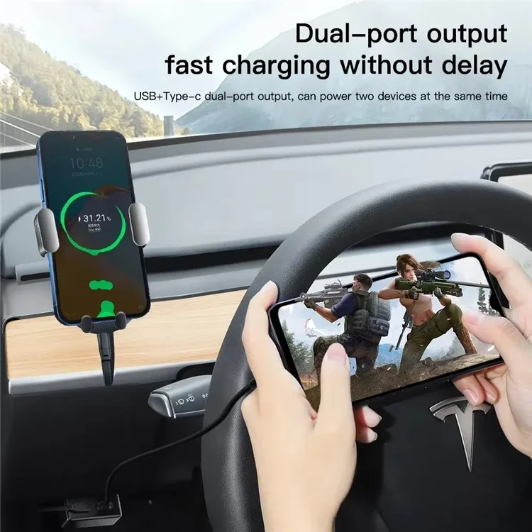 For Tesla Model 3  /  Y OBD Car Charger Dual Port Hidden PD Fast Charging Expansion Dock