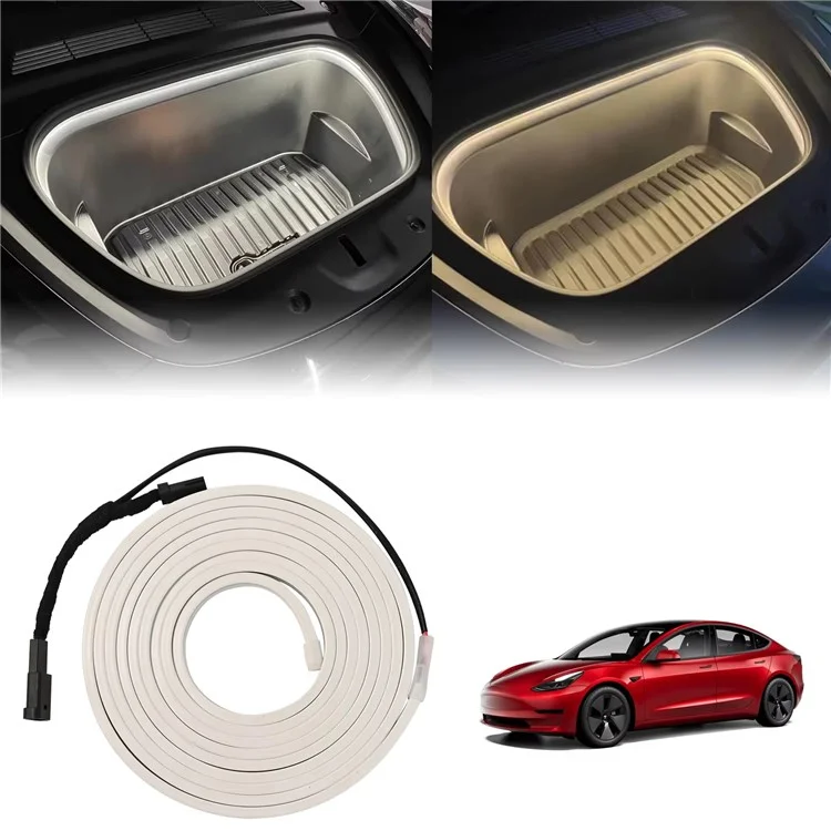 For Tesla Model 3  /  Y 2021 - 2024 Front Trunk LED Light Strip Ambient Lighting Waterproof Decorative Lamp - Warm Light