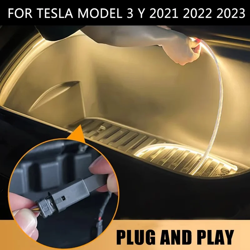 For Tesla Model 3  /  Y 2021 - 2024 Front Trunk LED Light Strip Ambient Lighting Waterproof Decorative Lamp - Warm Light