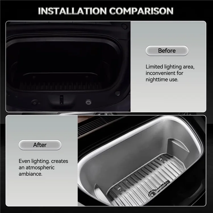 For Tesla Model 3  /  Y 2021 - 2024 Front Trunk LED Light Strip Ambient Lighting Waterproof Decorative Lamp - Warm Light