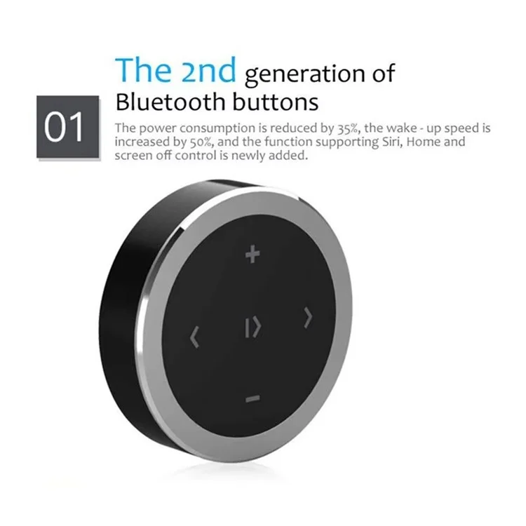 Controle Remoto Bluetooth para Volante de Carro para Música, Telefone e Obturador de Câmera - Prata