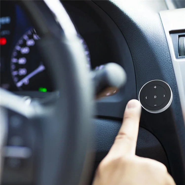 Controle Remoto Bluetooth para Volante de Carro para Música, Telefone e Obturador de Câmera - Prata