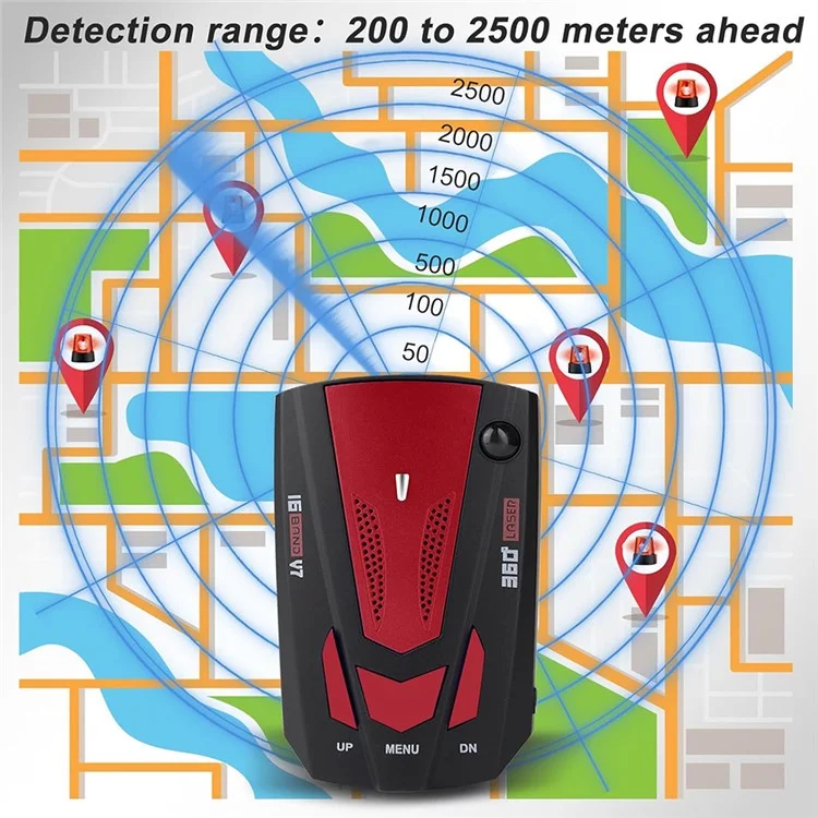V7 Auto-Geschwindigkeitsradar-Detektor Elektronisches GPS-Geschwindigkeitswarnsystem für Fahrzeuge, russische Sprache - Rot