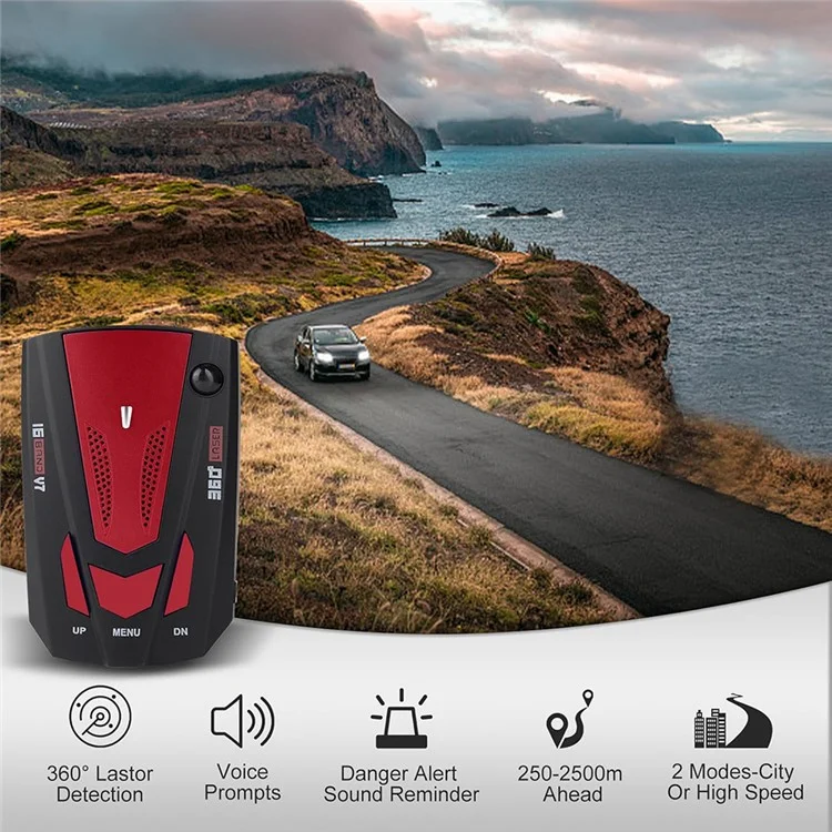 V7 Car Speed Radar Detector Electronic GPS Speed Alert System for Vehicle , Russian Language - Black