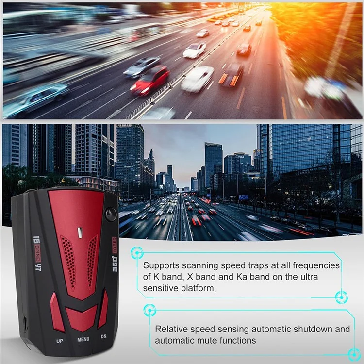 V7 Car Speed Radar Detector Electronic GPS Speed Alert System for Vehicle , Russian Language - Black