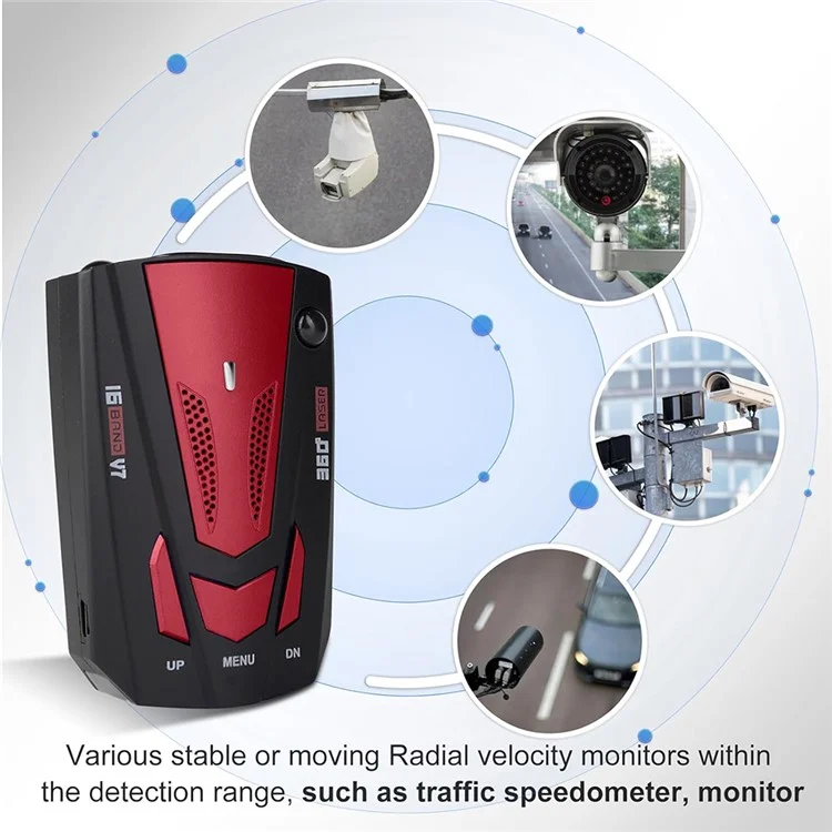 V7 Car Speed Radar Detector Electronic GPS Speed Alert System for Vehicle , Russian Language - Black