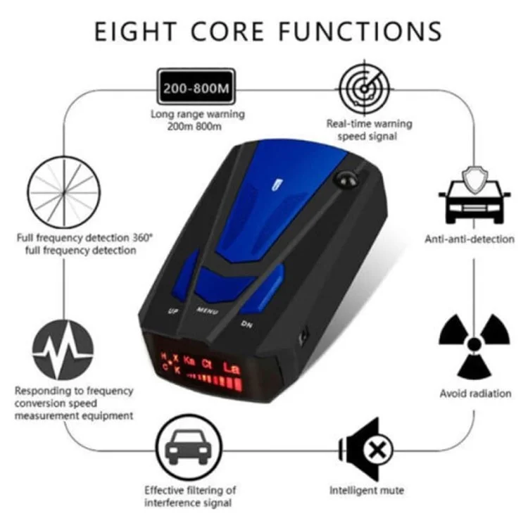 V7 Car Speed Radar Detector Electronic GPS Speed Alert System for Vehicle , Russian Language - Black