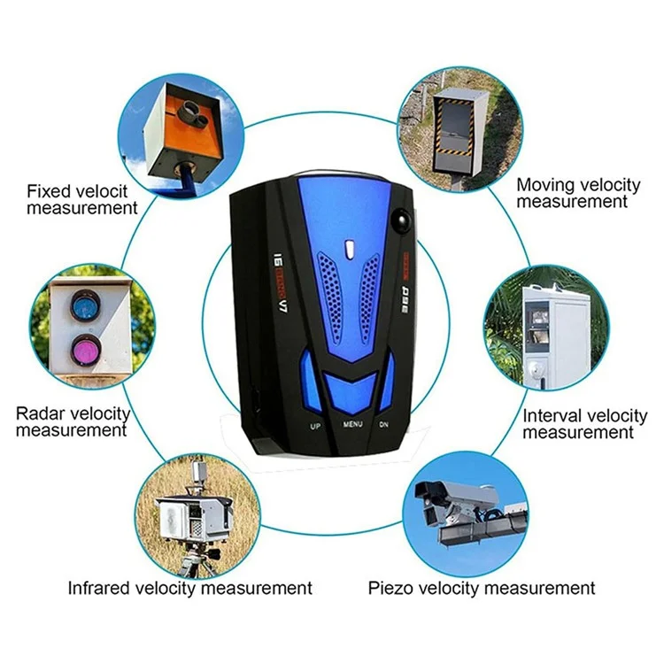 V7 Car Speed Radar Detector Electronic GPS Speed Alert System for Vehicle , Russian Language - Black