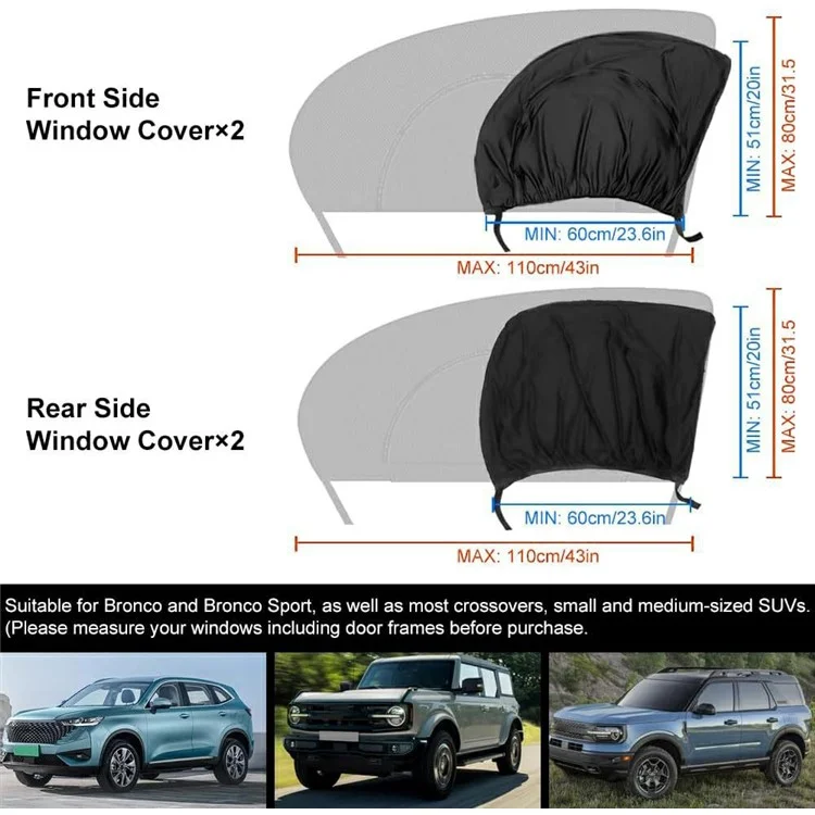 2Pcs Car Window Shade Front / Rear Side Window Sun Shade Breathable Privacy Curtain with Zipper - Rear Side