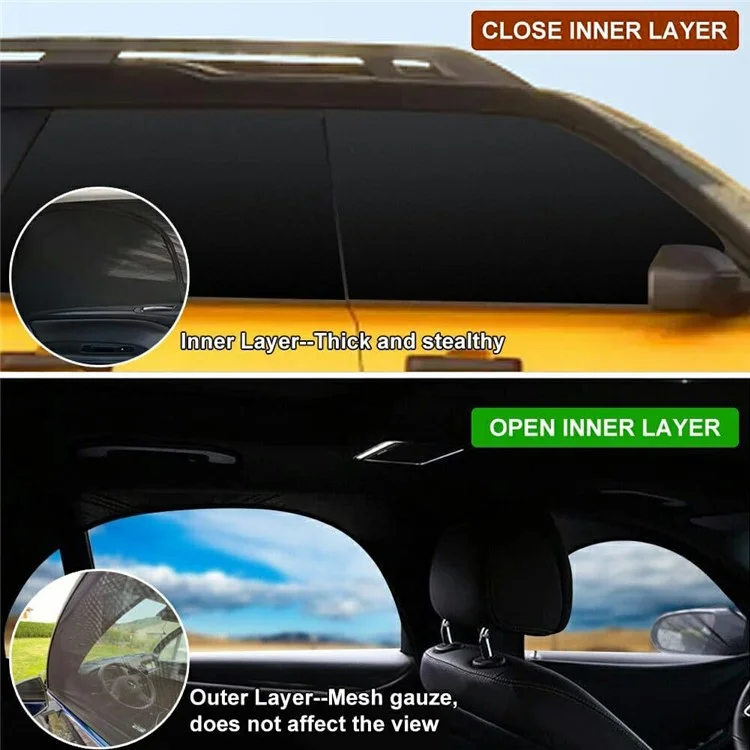 2Pcs Car Window Shade Front / Rear Side Window Sun Shade Breathable Privacy Curtain with Zipper - Rear Side