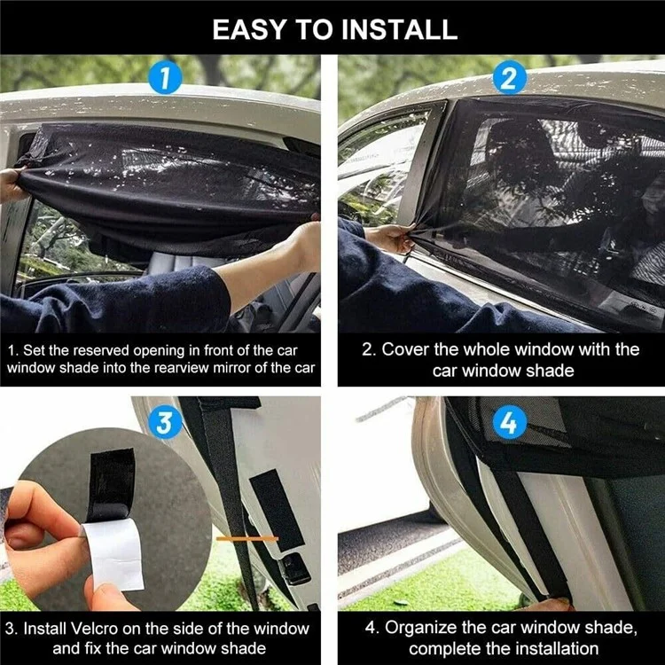 2Pcs Car Window Shade Front / Rear Side Window Sun Shade Breathable Privacy Curtain with Zipper - Rear Side