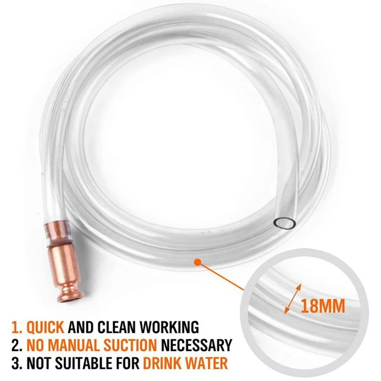 1,8m Siphon-Schlauch Multifunktionale Selbstansaugende Pumpe Kraftstoffübertragungspumpe Siphon für Benzin, Kraftstoff und Wasser