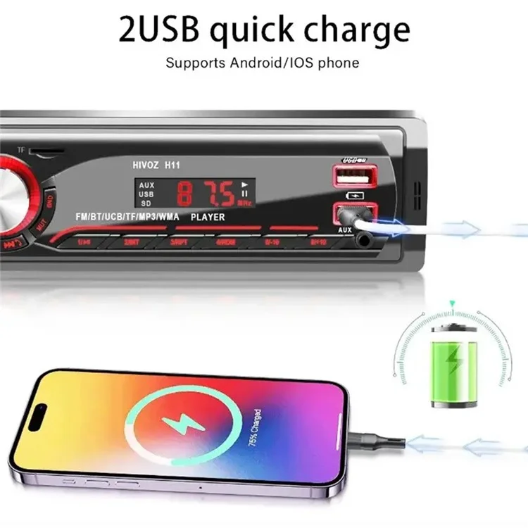 1059 Car MP3 Player Bluetooth-Compatible FM Radio Vehicle Audio System Support TF Card  /  U Disk