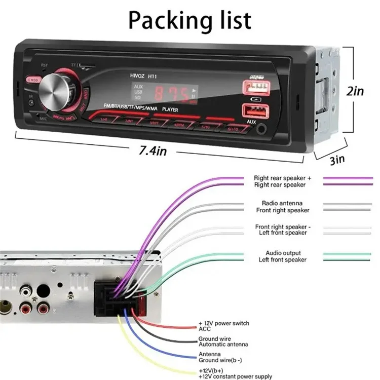 1059 Car MP3 Player Bluetooth-Compatible FM Radio Vehicle Audio System Support TF Card  /  U Disk