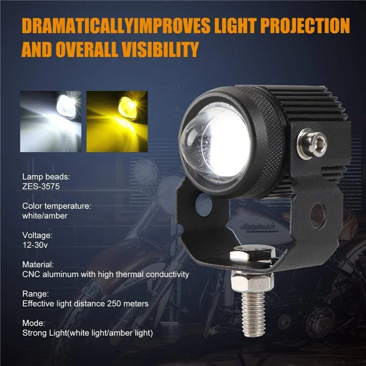 1 Pair Motorcycle LED Fog Lights White + Yellow Dual Color High Low Beam Auxiliary Driving Lamps