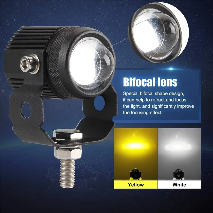 1 Pair Motorcycle LED Fog Lights White + Yellow Dual Color High Low Beam Auxiliary Driving Lamps