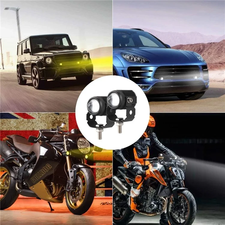 1 Pair Motorcycle LED Fog Lights White + Yellow Dual Color High Low Beam Auxiliary Driving Lamps