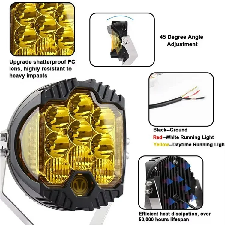 5 Inch 50W LED Work Light Three Sides Illumination Off Road Driving Lamp Spot Beam for Vehicle - Yellow Light