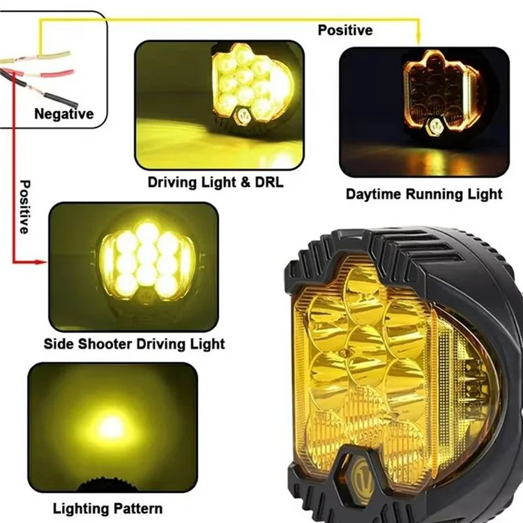 5 Inch 50W LED Work Light Three Sides Illumination Off Road Driving Lamp Spot Beam for Vehicle - Yellow Light