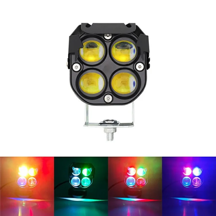 DS1 Phare de moto étanche IP67 à 4 lentilles LED RVB, faisceau haut et bas, projecteur pour SUV / UTV / VTT