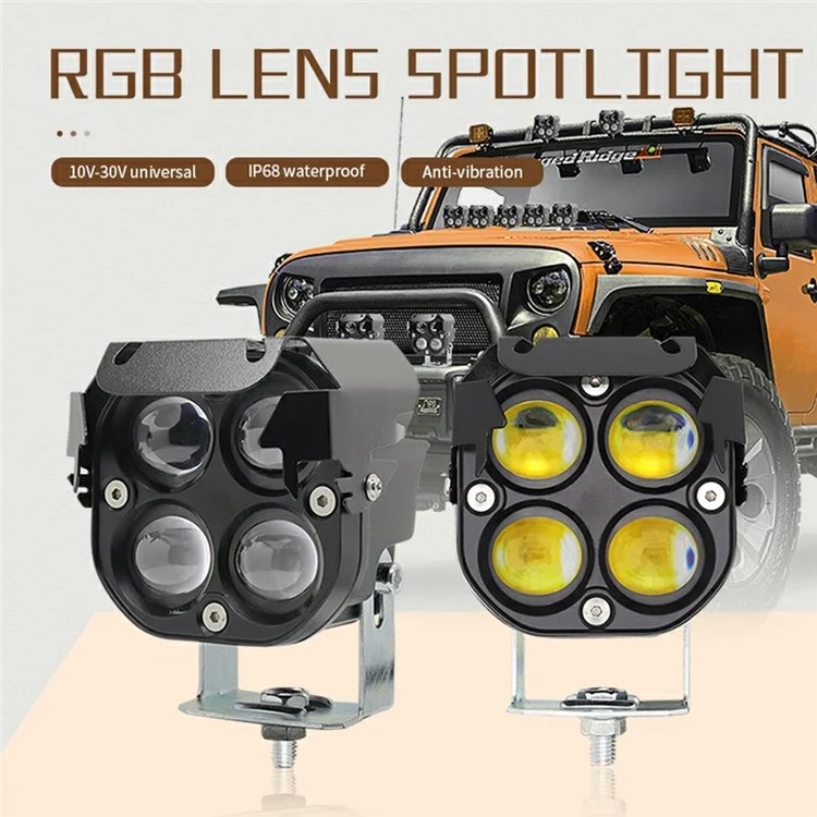 DS1 Phare de moto étanche IP67 à 4 lentilles LED RVB, faisceau haut et bas, projecteur pour SUV / UTV / VTT